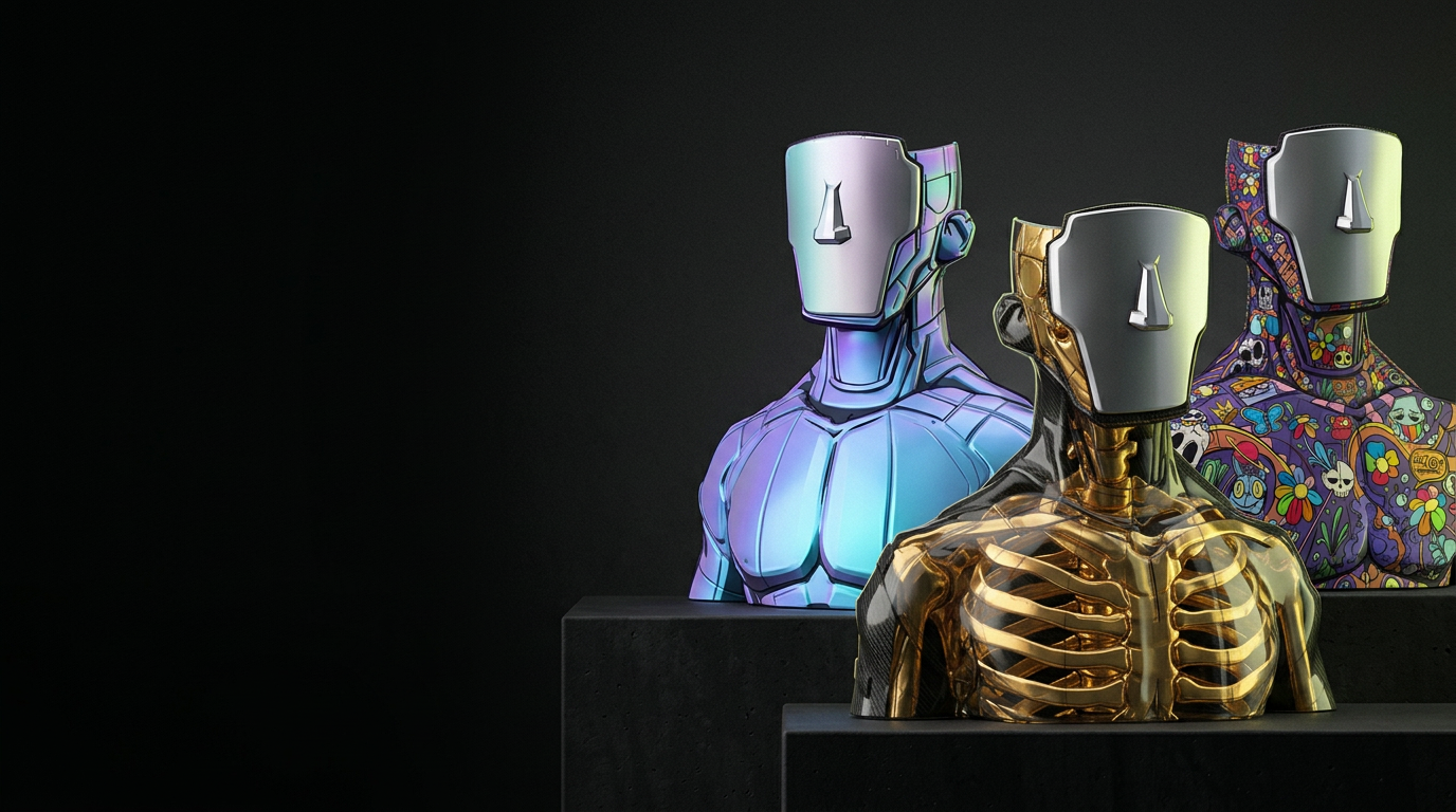 Premium sculptural interpretations of the original MOB Collective gold, ice, and patterned characters